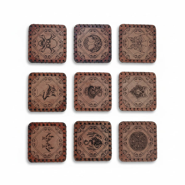 Genuine Leather Laser Engraved Coaster | Assorted Designs | Set