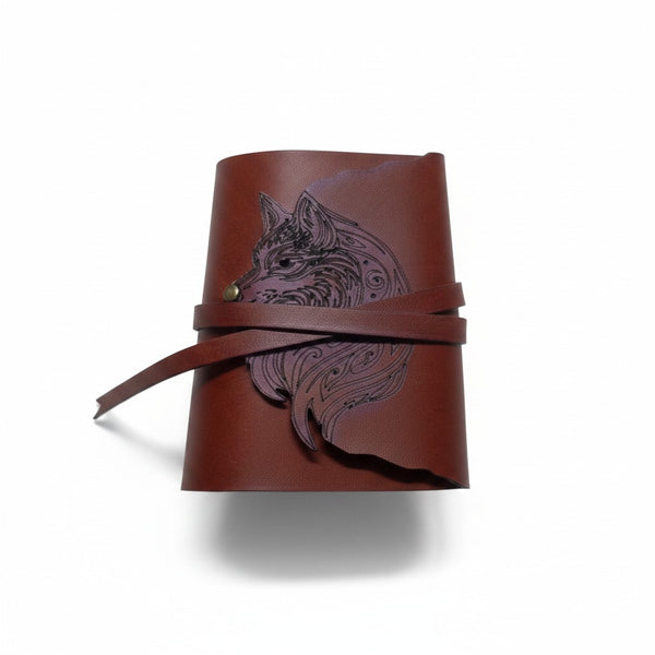 Genuine Royal Blue Sheepskin Leather Journal, Blank Chamois Paper | Laser Cut Wrap-Around Cover | Wolf Head | Small
