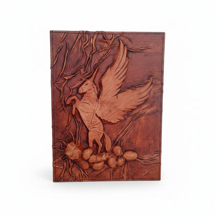 Genuine Dark Brown Sheepskin Leather Giant Tome, Blank Chamois Paper | 3D Sculpted Cover | Pegasus & Vines Fantasy Journal | Giant