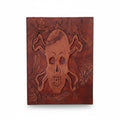 Genuine Dark Brown Sheepskin Leather Giant Tome, Blank Chamois Paper | 3D Sculpted Cover | Giant Skull & Crossbones Pirate Logbook | Giant