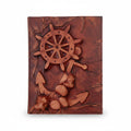 Genuine Dark Brown Sheepskin Leather Giant Tome, Blank Chamois Paper | 3D Sculpted Cover | Giant Ship Wheel Captains Log | Giant