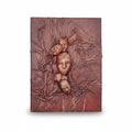 Genuine Dark Brown Sheepskin Leather Giant Tome, Blank Chamois Paper | 3D Sculpted Cover | Three Faces Grimoire Prop | Giant