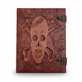Genuine Dark Brown Sheepskin Leather Giant Tome, Blank Chamois Paper | 3D Sculpted Cover | Giant Skull & Crossbones Pirate Logbook | Giant