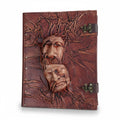 Genuine Dark Brown Sheepskin Leather Giant Tome, Blank Chamois Paper | 3D Sculpted Cover | Two Faced Soul Book of Shadows | Giant
