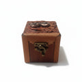 Genuine Leather Wooden Jewelry Box | Antique Metal Theater Masks | 8x8cm