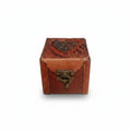 Genuine Leather Wooden Jewelry Box | Antique Metal Vintage Heart | 8x8cm