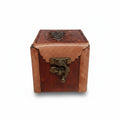 Genuine Leather Wooden Jewelry Box | Antique Metal Wise Owl | 8x8cm