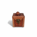 Genuine Leather Wooden Jewelry Box | 3D Sculpted Gothic Face | 8x8cm