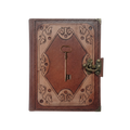 Genuine Sheepskin Leather Journal, Blank Chamois Paper | Layered Frame | Antique Metal Motif | Vintage Skeleton Key