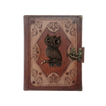 Genuine Sheepskin Leather Journal, Blank Chamois Paper | Layered Frame | Antique Metal Motif | Perched Owl