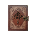 Genuine Sheepskin Leather Journal, Blank Chamois Paper | Layered Frame | Antique Metal Motif | Floral Tree of Life
