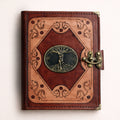 Genuine Sheepskin Leather Journal, Blank Chamois Paper | Layered Frame | Antique Resin Motif | Embracing Lovers Tree of Life