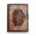 Genuine Sheepskin Leather Journal, Blank Chamois Paper | Layered Frame | Leather Overlay | Engraved Serpent Sword