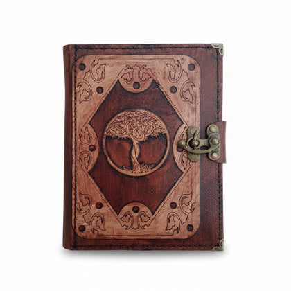 Genuine Sheepskin Leather Journal, Blank Chamois Paper | Layered Frame | Leather Overlay | Tree Of Life 1 Engraved