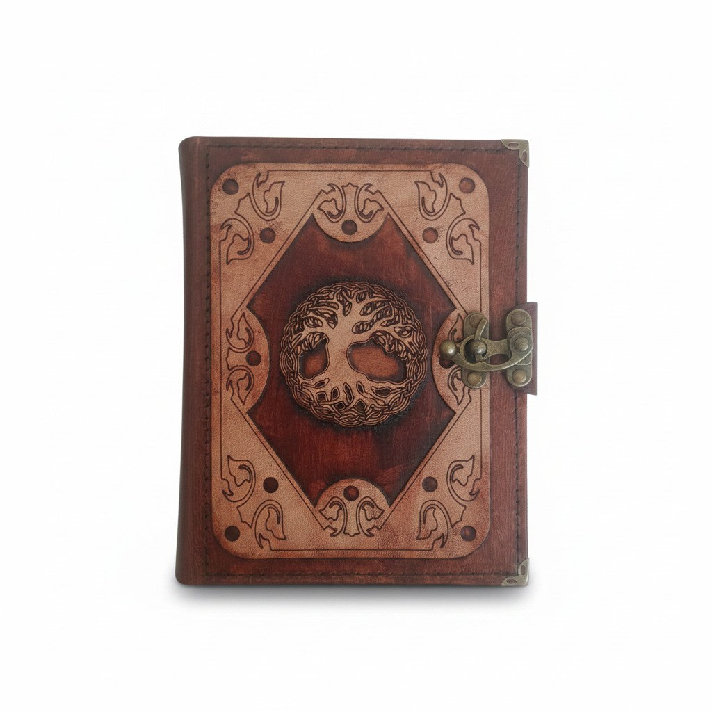 Genuine Sheepskin Leather Journal, Blank Chamois Paper | Layered Frame | Leather Overlay | Tree Of Life 2 Engraved