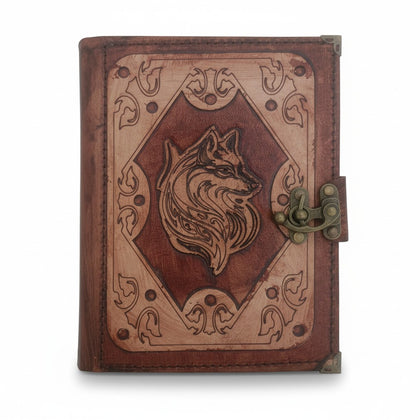 Genuine Sheepskin Leather Journal, Blank Chamois Paper | Layered Frame | Leather Overlay | Wheat Engraved