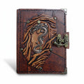 Genuine Sheepskin Leather Journal, Blank Chamois Paper | Up Wrinkled | Antique Metal Motif | Winged Serpent Dragon