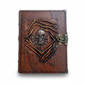 Genuine Sheepskin Leather Journal, Blank Chamois Paper | Up Wrinkled | Antique Metal Motif | Jolly Roger Skull