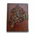 Genuine Sheepskin Leather Journal, Blank Chamois Paper | Up Wrinkled | Antique Metal Motif | Wolf Head