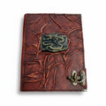 Genuine Sheepskin Leather Journal, Blank Chamois Paper | Full Wrinkled | Antique Resin Motif | Hexagonal Dragon
