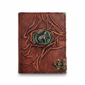 Genuine Sheepskin Leather Journal, Blank Chamois Paper | Full Wrinkled | Antique Resin Motif | Howling Wolf
