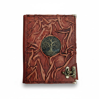 Genuine Sheepskin Leather Journal, Blank Chamois Paper | Full Wrinkled | Antique Resin Motif | Tree of Life