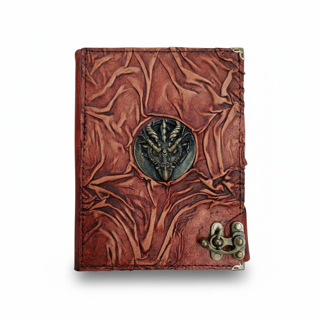 Genuine Sheepskin Leather Journal, Blank Chamois Paper | Full Wrinkled | Antique Resin Motif | 3D Mythical Dragon