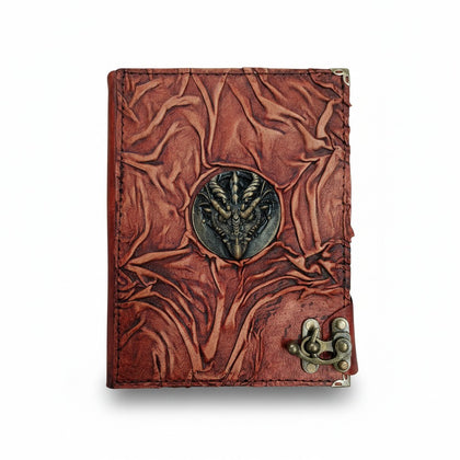 Genuine Sheepskin Leather Journal, Blank Chamois Paper | Full Wrinkled | Antique Resin Motif | 3D Mythical Dragon