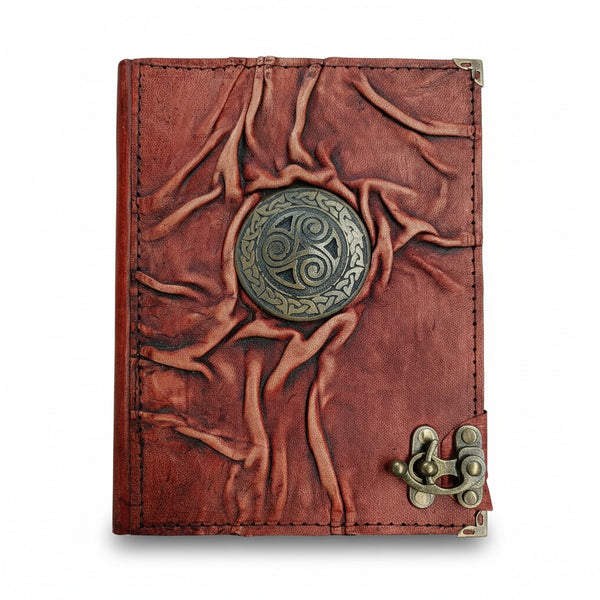 Genuine Sheepskin Leather Journal, Blank Chamois Paper | Full Wrinkled | Antique Resin Motif | Celtic Triskelion Shield