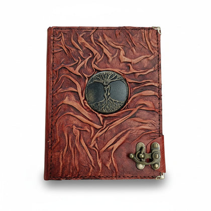 Genuine Sheepskin Leather Journal, Blank Chamois Paper | Full Wrinkled | Antique Resin Motif | Embracing Lovers Tree of Life