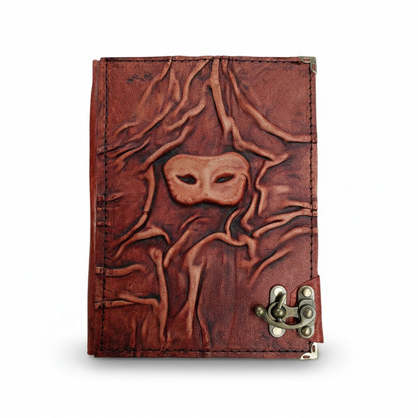 Genuine Sheepskin Leather Journal, Blank Chamois Paper | 3D Sculpted & Wrinkled | Antique Resin | Miniature Macabre Face