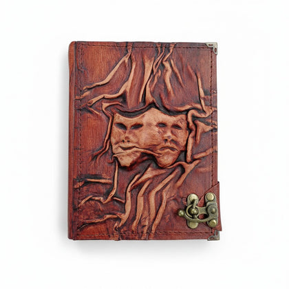 Genuine Sheepskin Leather Journal, Blank Chamois Paper | 3D Sculpted & Wrinkled | Antique Resin | Theater Masks