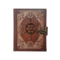 Genuine Sheepskin Leather Journal, Blank Chamois Paper | Layered Frame | Antique Metal Motif | Nautical Ship Wheel
