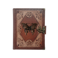 Genuine Sheepskin Leather Journal, Blank Chamois Paper | Layered Frame | Antique Metal Motif | Vintage Butterfly
