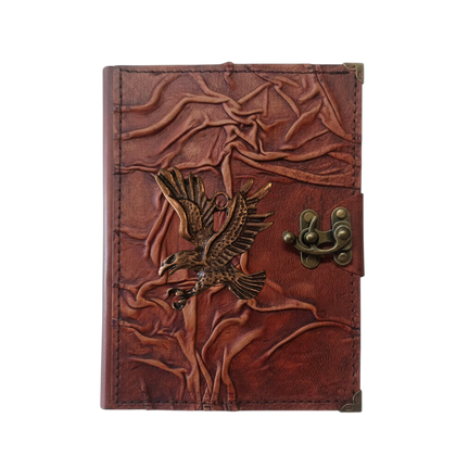 Genuine Sheepskin Leather Journal, Blank Chamois Paper | Full Wrinkled | Antique Metal Motif | Flying Eagle
