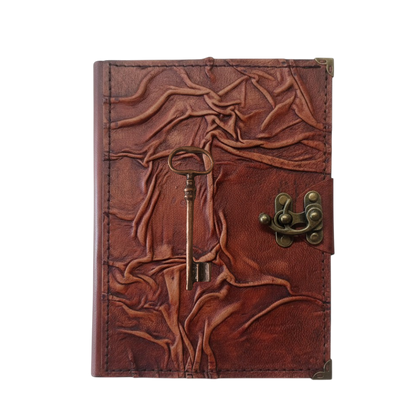 Genuine Sheepskin Leather Journal, Blank Chamois Paper | Full Wrinkled | Antique Metal Motif | Vintage Skeleton Key