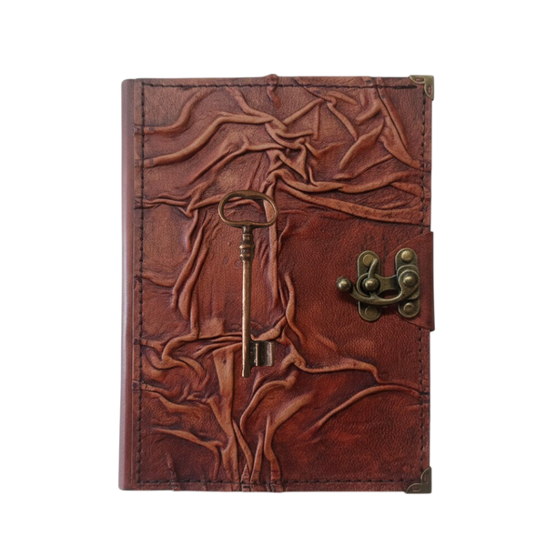 Genuine Sheepskin Leather Journal, Blank Chamois Paper | Full Wrinkled | Antique Metal Motif | Vintage Skeleton Key