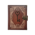 Genuine Sheepskin Leather Journal, Blank Chamois Paper | Layered Frame | Antique Metal Motif | Heart Skeleton Key