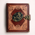 Genuine Sheepskin Leather Journal, Blank Chamois Paper | Layered Frame | Antique Resin Motif | Oval Winged Dragon