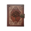 Genuine Sheepskin Leather Journal, Blank Chamois Paper | Layered Frame | Antique Metal Motif | Abstract Tree of Life