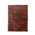 Genuine Sheepskin Leather Journal, Blank Chamois Paper | Full Wrinkled | Antique Metal Motif | Nautical Ship Wheel