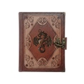 Genuine Sheepskin Leather Journal, Blank Chamois Paper | Layered Frame | Antique Metal Motif | Winged Serpent Dragon