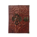 Genuine Sheepskin Leather Journal, Blank Chamois Paper | Full Wrinkled | Antique Metal Motif | Winged Serpent Dragon