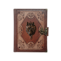 Genuine Sheepskin Leather Journal, Blank Chamois Paper | Layered Frame | Antique Metal Motif | Wolf Head